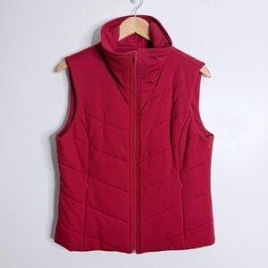 Coldwater Creek Red Chevron Print Vest Quilted Zip Pockets Small Sleeveless‎